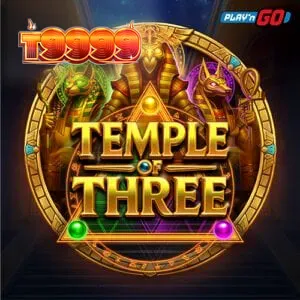 Tampilan grid 3x3 pada slot Temple of Three dengan latar belakang kuil Mesir